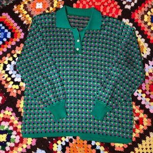 Green Patterned 1980’s Long Sleeve Shirt